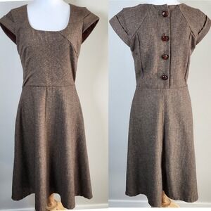 Cinder + Smoke Tweed Dress Womens 8 Local Designer Handmade Wool Blend Retro 50s